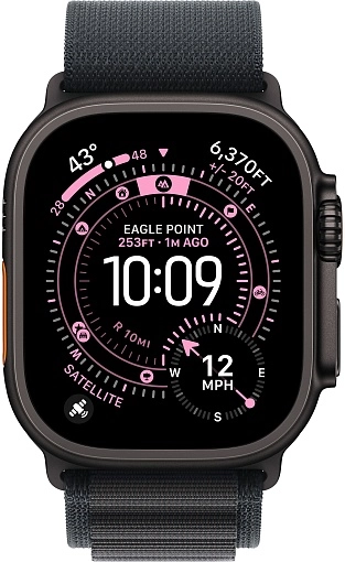 Apple Watch Ultra 3 49 мм, корпус из черного титана, ремешок Alpine черного цвета, размер L
