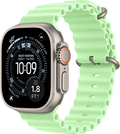 Apple Watch Ultra 3 49 мм, корпус из натурального титана, ремешок Ocean неоново-зеленого цвета